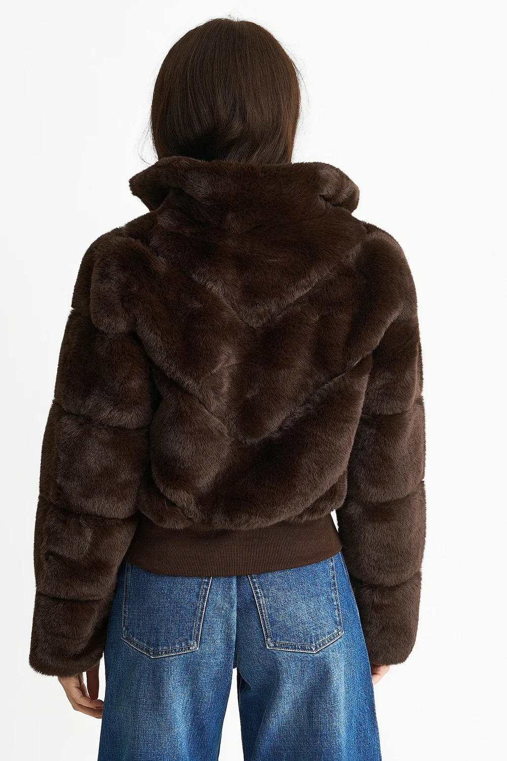 Gini London Chocolate Faux Fur Zip Front Short Jacket - L/XL Image 2