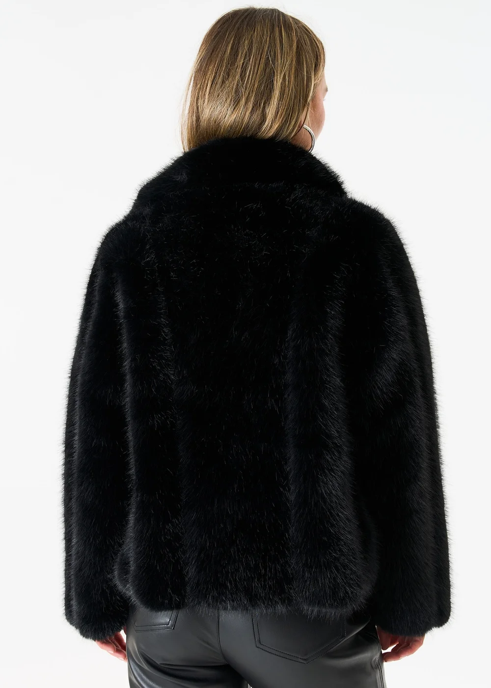 Gini London Black Zip Front Faux Fur Short Jacket - Medium/Large Image 2