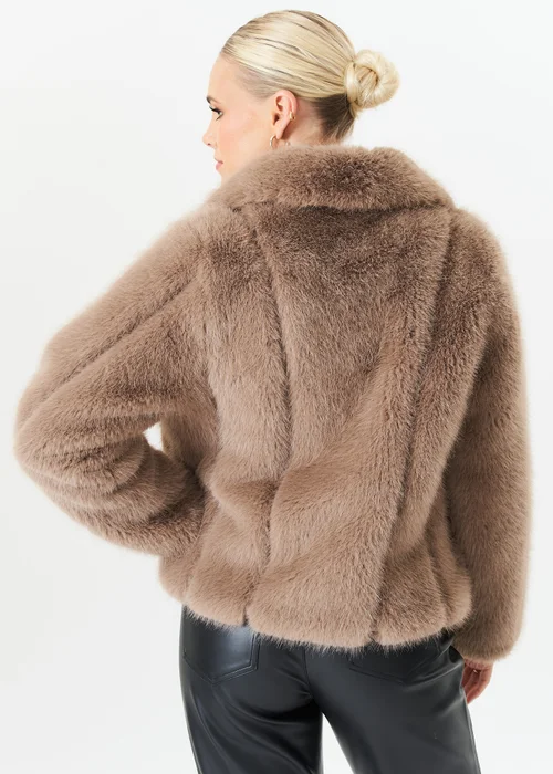 Gini London Stone Zip Front Faux Fur Short Jacket - Medium/Large Image 2