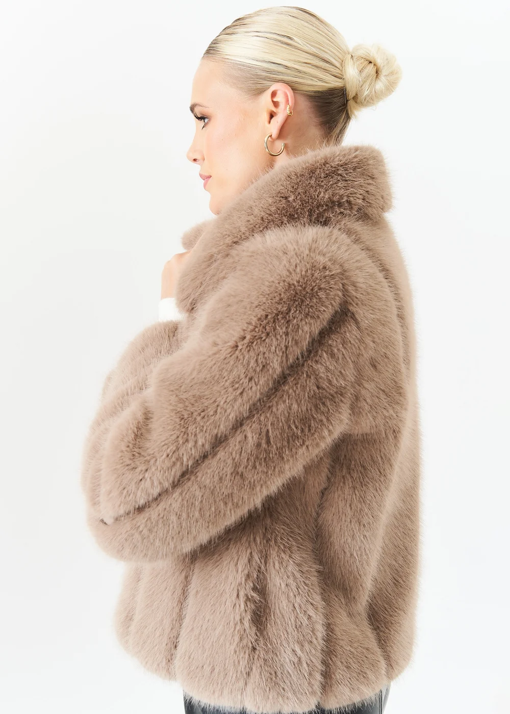 Gini London Stone Zip Front Faux Fur Short Jacket - Medium/Large Image 4