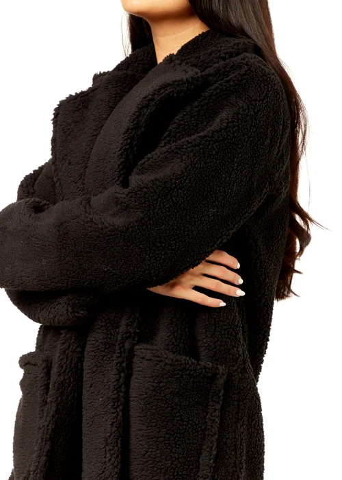 Gini London Black Faux Fur Longline Teddy Overcoat - Large/Extra Large Image 3