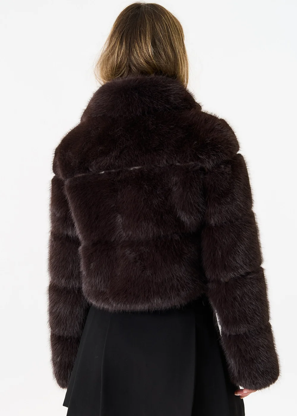 Gini London Brown Panel Faux Fur Cropped Jacket - S/M Image 2
