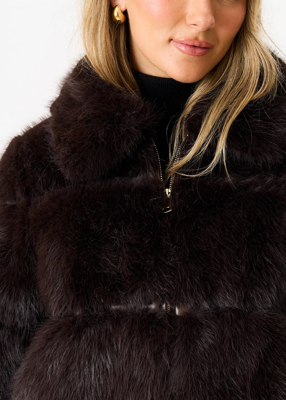 Gini London Brown Panel Faux Fur Cropped Jacket - S/M Image 3