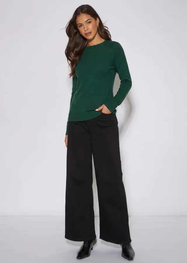 Gini London Green Crew Neck Fine Knit Oversized Jumper