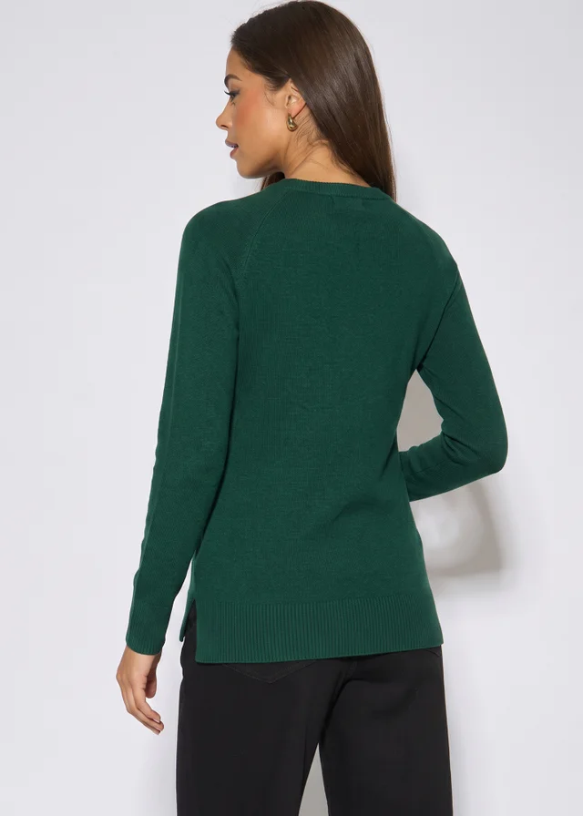 Gini London Green Crew Neck Fine Knit Oversized Jumper