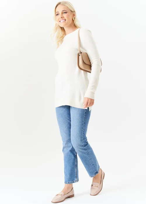 Gini London Ivory Crew Neck Fine Knit Oversized Jumper - Large/Extra Large Image 4