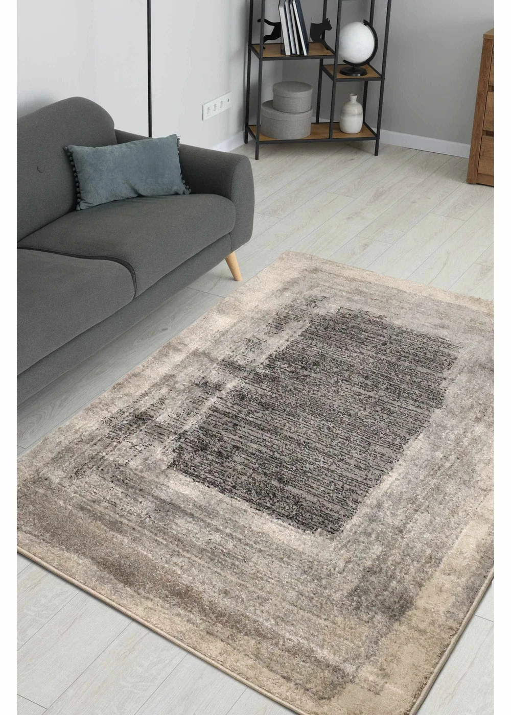 Homemaker Freya Border Effect Grey/Blue Rug - 160 X 230 Image 1