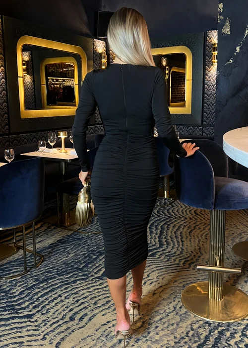 AX Paris Black Wrap Top Long Sleeve Ruched Bodycon Midi Dress - 8 Image 2