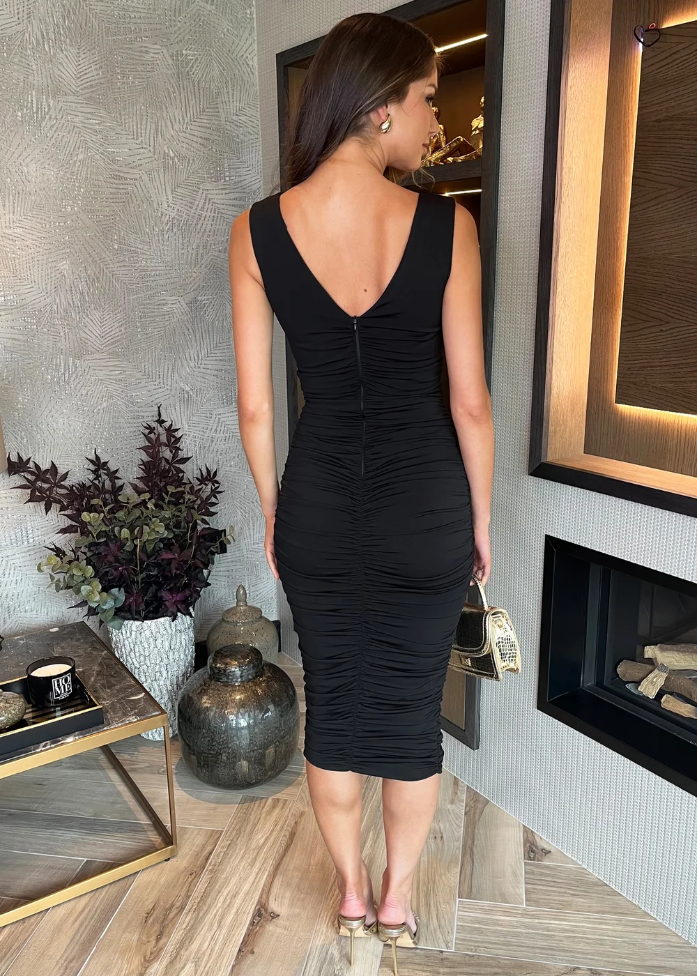 v neck bodycon midi dress Body Contour High Compression V-neck Ruched Midi Dress