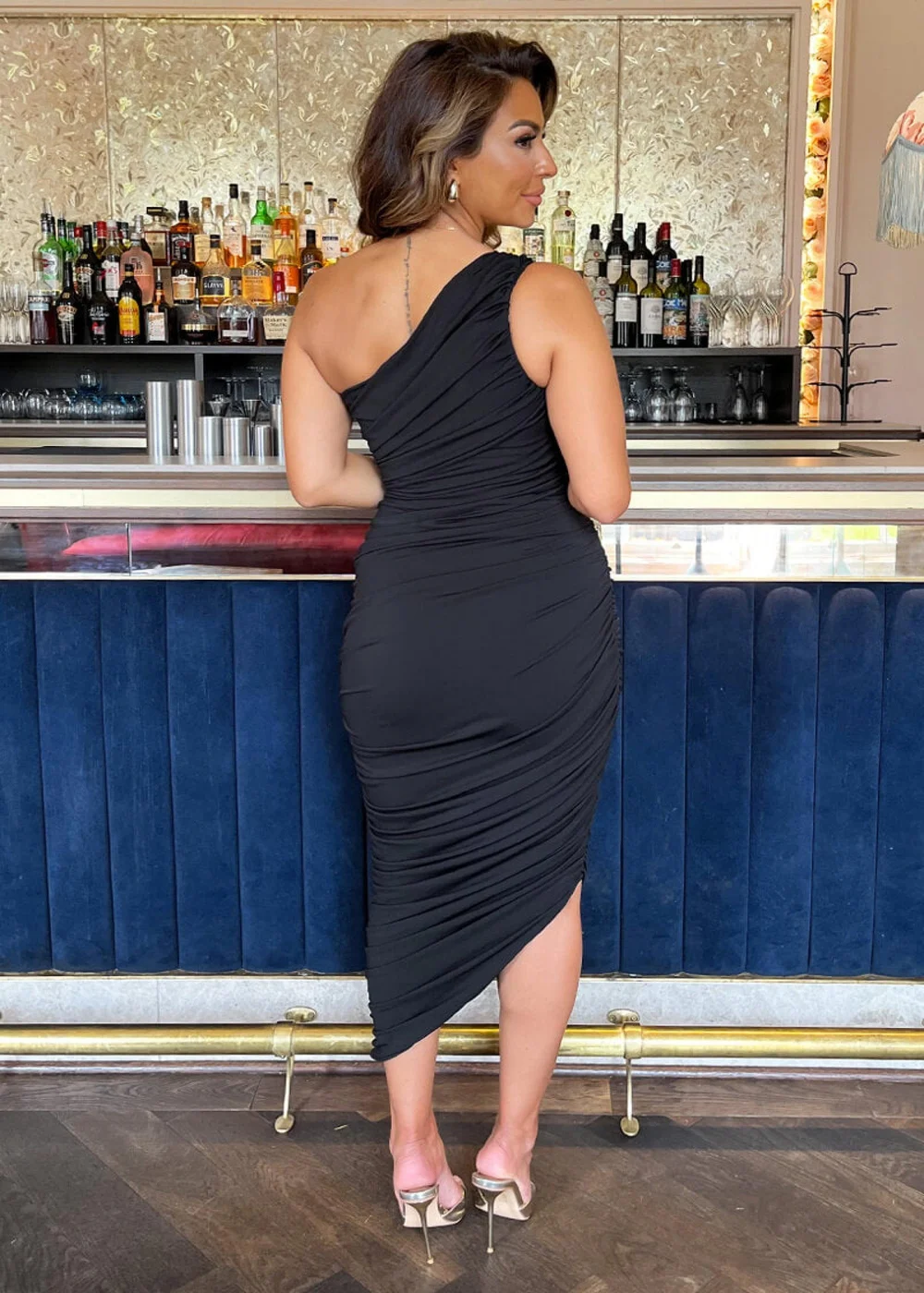 black one shoulder asymmetric dress Marcella Women's Manhattan One Shoulder Midi Dress