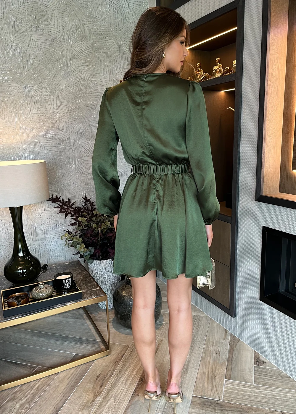 AX Paris Olive Long Sleeve Belted Skater Mini Dress - 8 Image 2