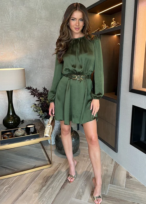 AX Paris Olive Long Sleeve Belted Skater Mini Dress - 8 Image 1