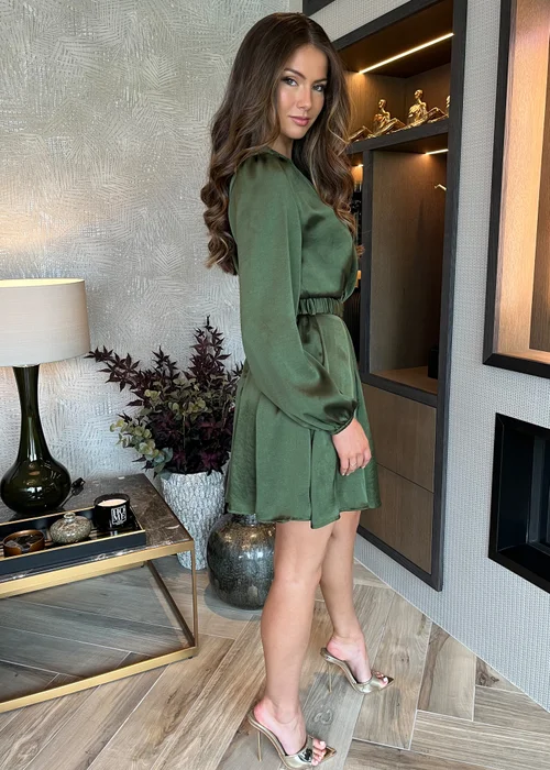 AX Paris Olive Long Sleeve Belted Skater Mini Dress - 8 Image 3