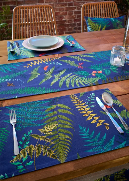 RHS Navy Woodland Fern Shower Proof Dining Placemat Pair (34x46cm) - One Size Image 2