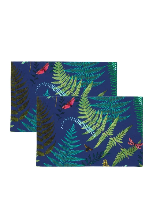 RHS Navy Woodland Fern Shower Proof Dining Placemat Pair (34x46cm) - One Size Image 1