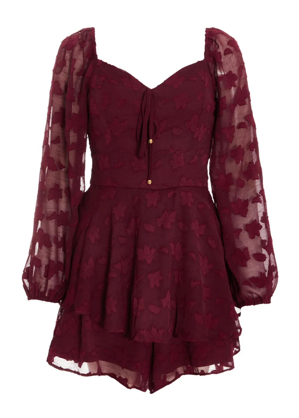 Quiz Burgundy Floral Jacquard Tiered Playsuit - Size 6 Image 4
