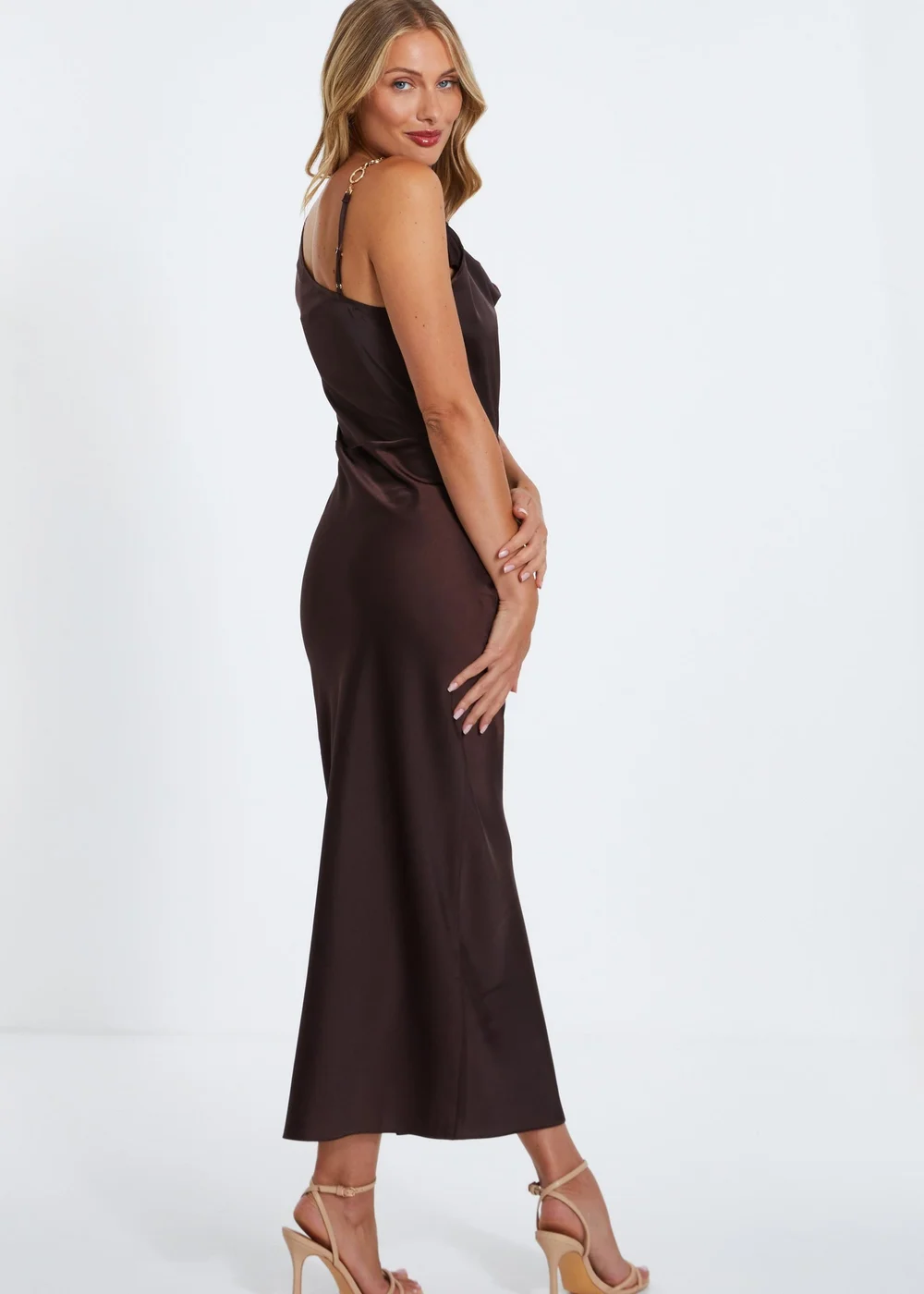 quiz satin cowl neck dress Coral Quiz Satin Cowl Back Maxi Dress