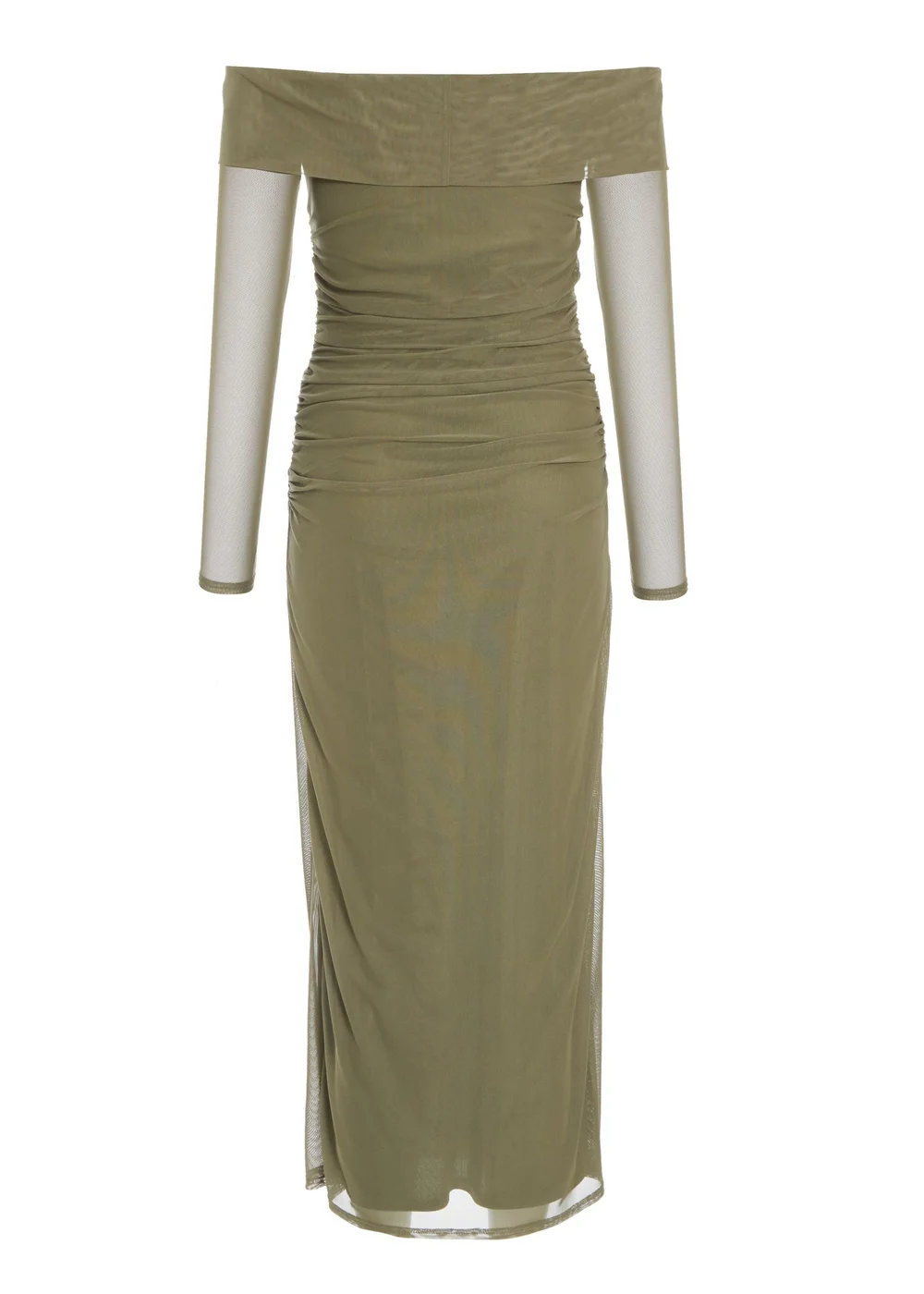 Quiz Khaki Mesh Twist Bardot Midaxi Dress - 8 Image 5