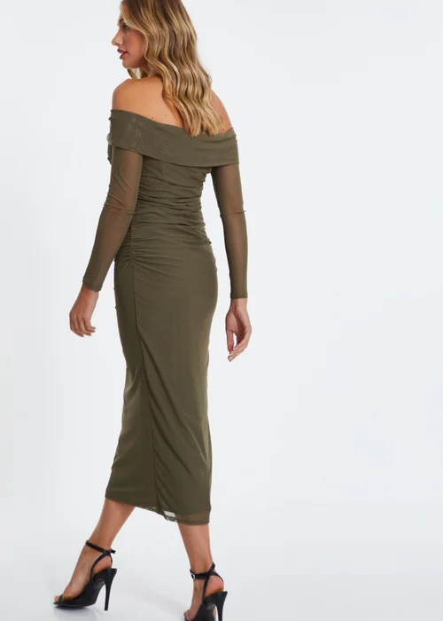 Quiz Khaki Mesh Twist Bardot Midaxi Dress - 8 Image 2
