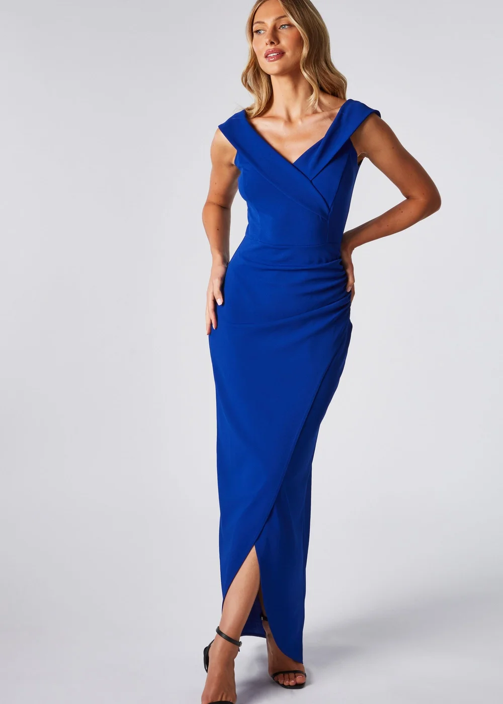 Quiz Blue Bardot Wrap Maxi Dress - 6 | Matalan Quiz Blue Bardot Wrap Maxi Dress - 6 | Matalan