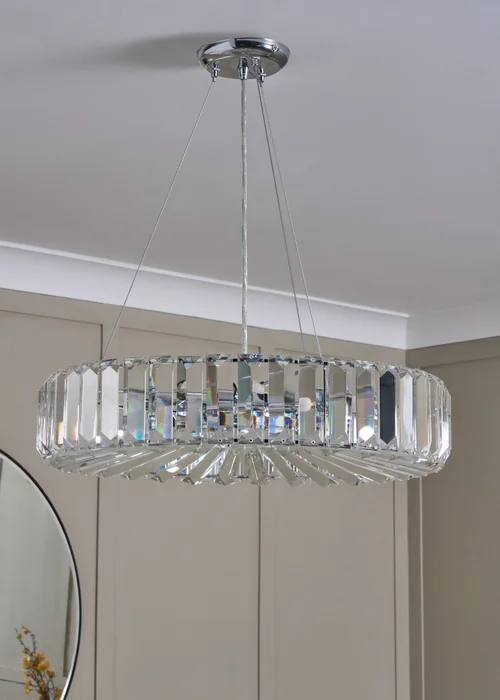 BHS Chrome Renee Crystal Pendant (35-115cm x 50cm) - One Size Image 1