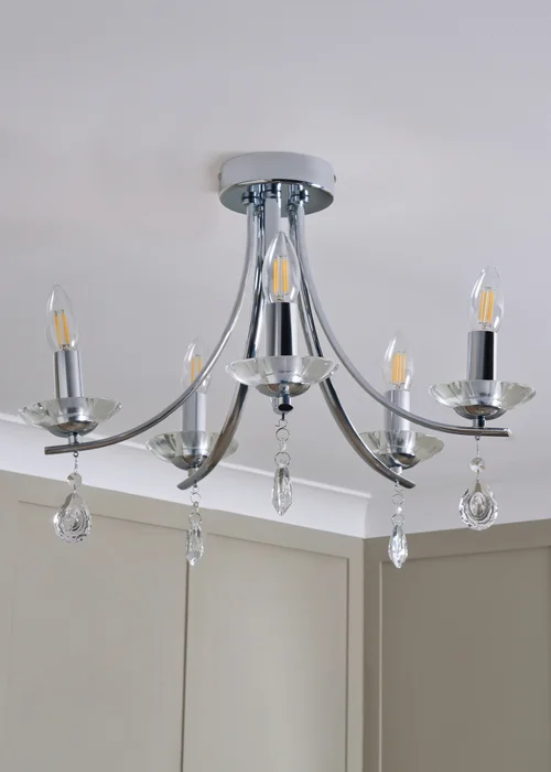 BHS Chrome Bugsy Flush Ceiling 5 Light (36cm x 55cm) - One Size Image 1