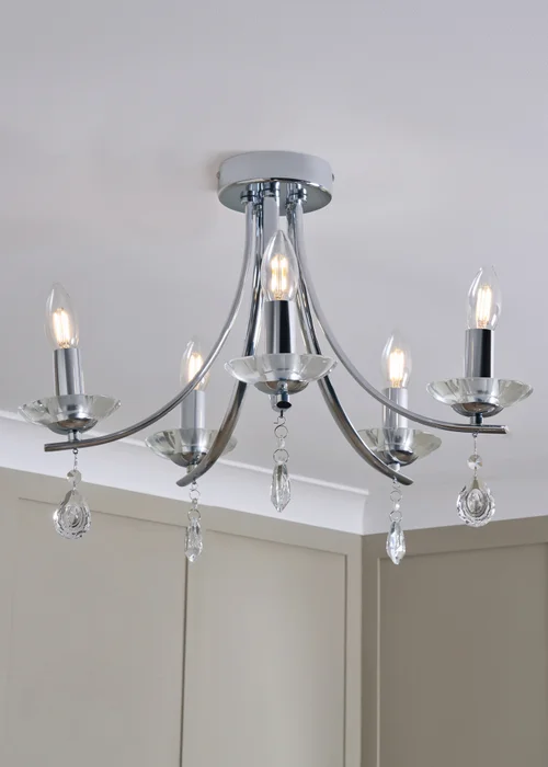 BHS Chrome Bugsy Flush Ceiling 5 Light (36cm x 55cm) - One Size Image 2