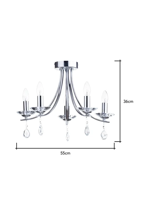 BHS Chrome Bugsy Flush Ceiling 5 Light (36cm x 55cm) - One Size Image 6