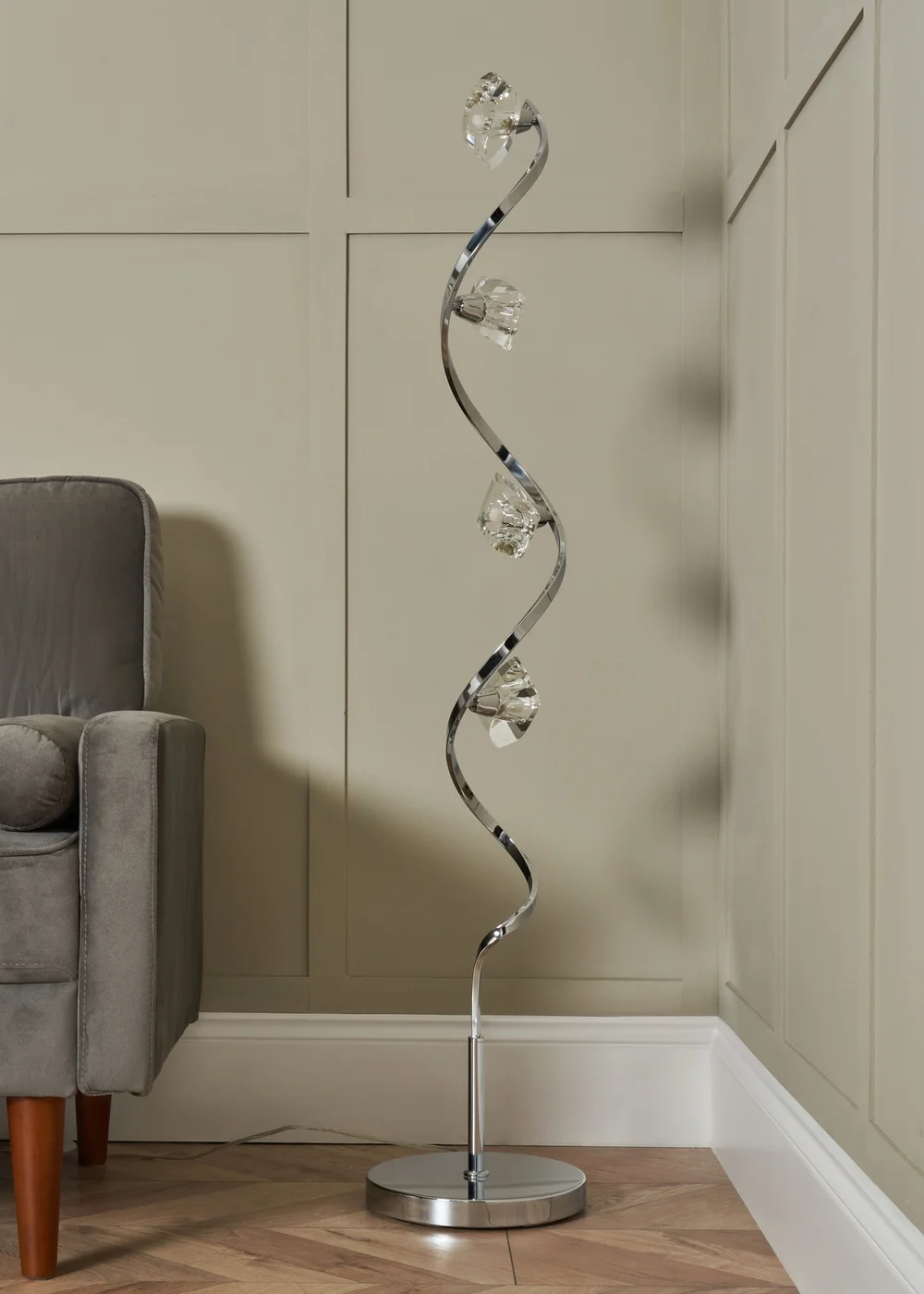 BHS Chrome Bella Twisted 4 Light Floor Lamp (130cm x 26cm) - One Size Image 1