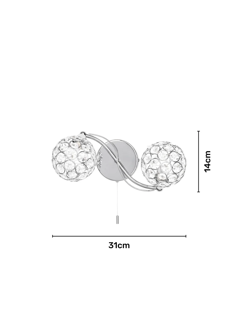 BHS Chrome Orianna Wall 2 Light (14cm x 31cm) - One Size Image 5