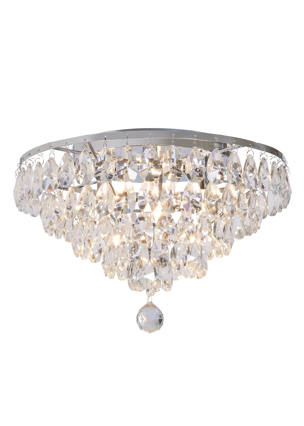 BHS Chrome Elsa Crystal Diamond Effect Flush Ceiling Light (29cm x 55cm) - One Size Image 5