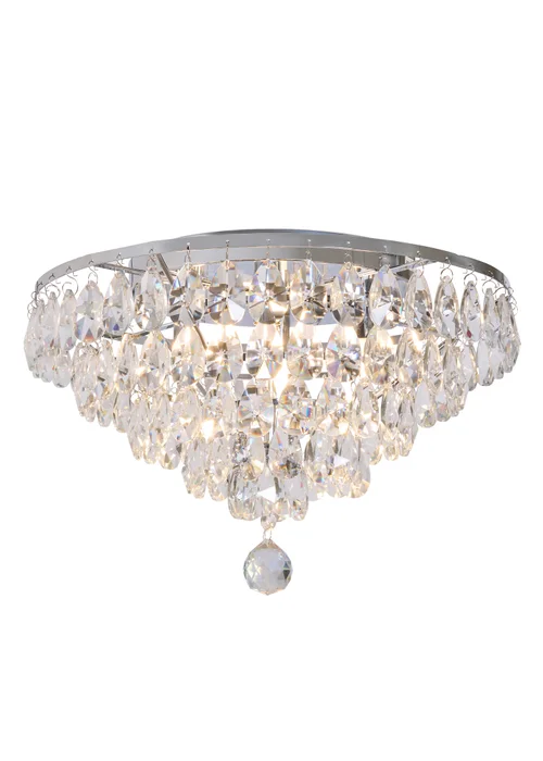 BHS Chrome Elsa Crystal Diamond Effect Flush Ceiling Light (29cm x 55cm) - One Size Image 5