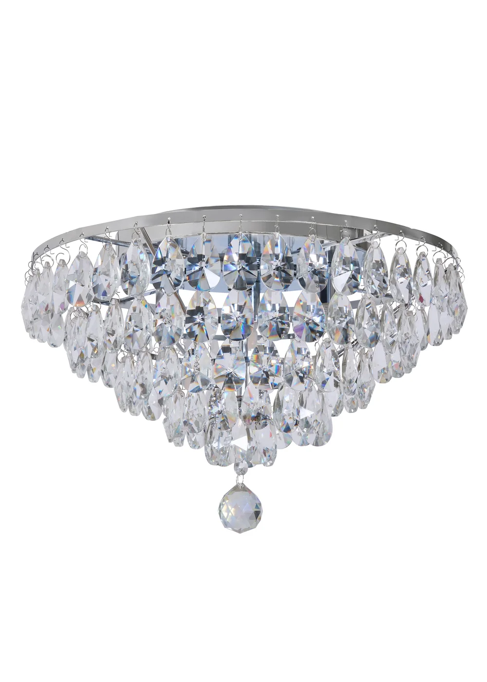 BHS Chrome Elsa Crystal Diamond Effect Flush Ceiling Light (29cm x 55cm) - One Size Image 4
