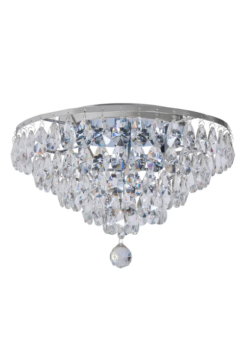 BHS Chrome Elsa Crystal Diamond Effect Flush Ceiling Light (29cm x 55cm) - One Size Image 4
