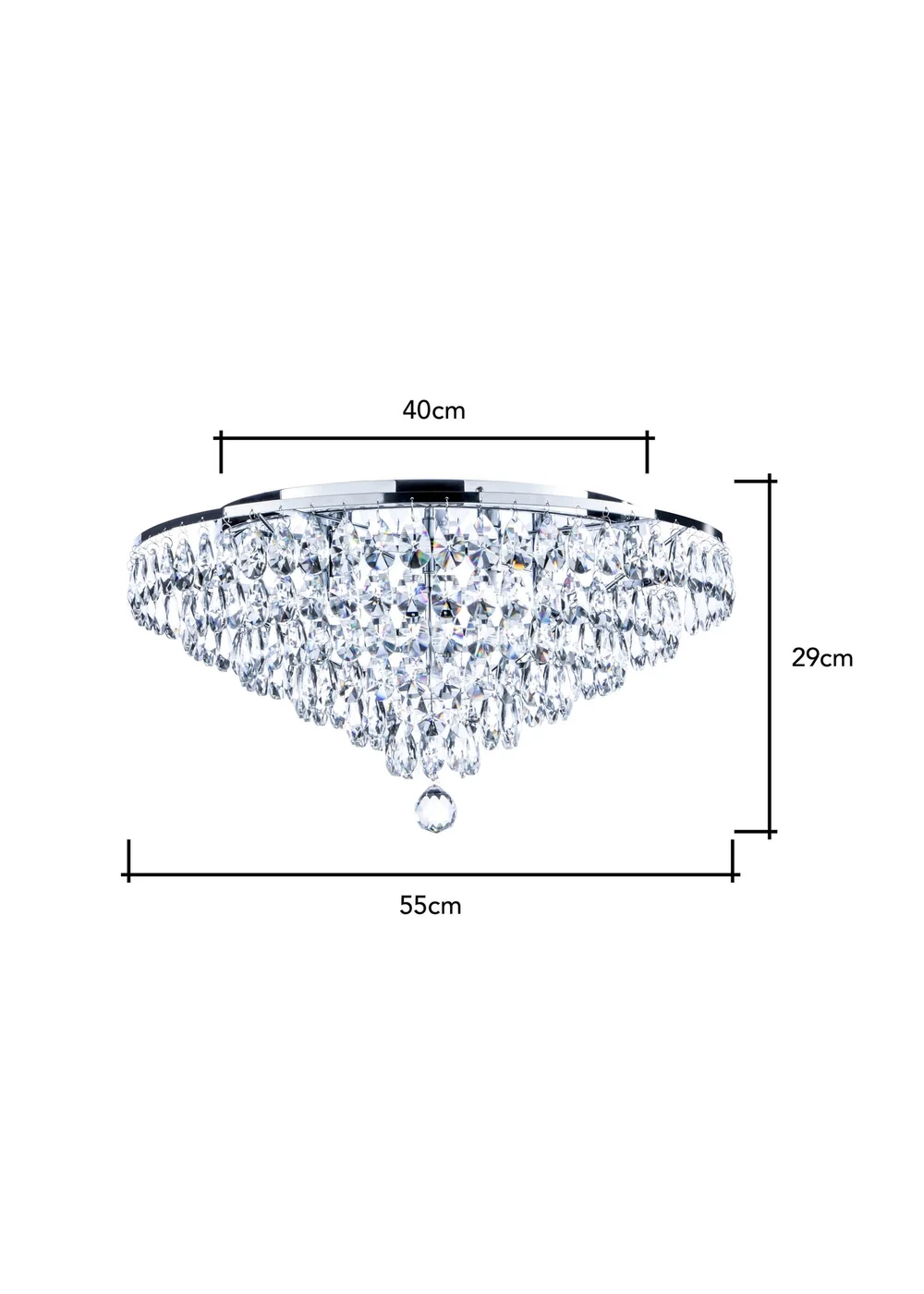 BHS Chrome Elsa Crystal Diamond Effect Flush Ceiling Light (29cm x 55cm) - One Size Image 6