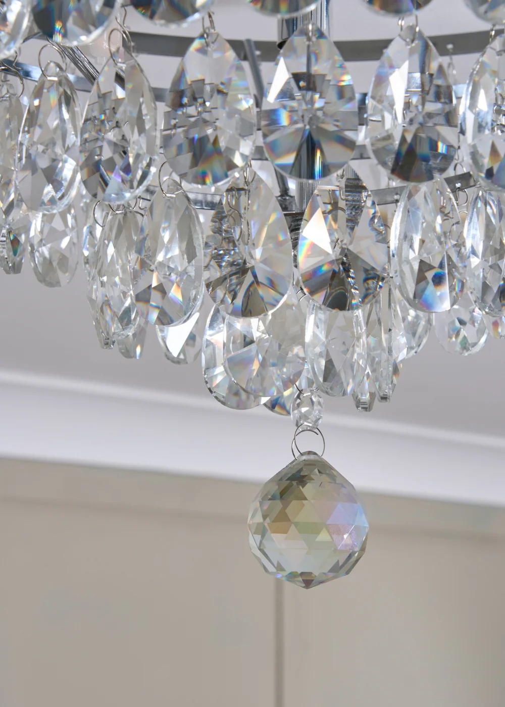 BHS Chrome Elsa Crystal Diamond Effect Flush Ceiling Light (29cm x 55cm) - One Size Image 3