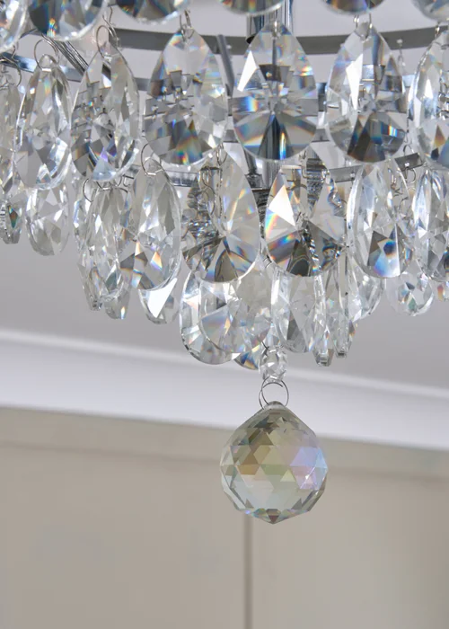 BHS Chrome Elsa Crystal Diamond Effect Flush Ceiling Light (29cm x 55cm) - One Size Image 3