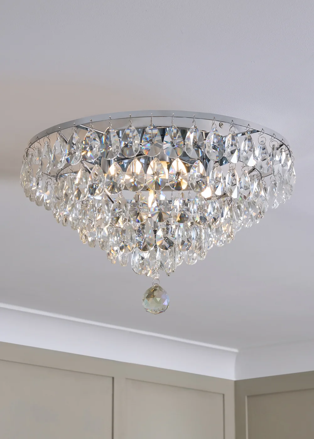 BHS Chrome Elsa Crystal Diamond Effect Flush Ceiling Light (29cm x 55cm) - One Size Image 2
