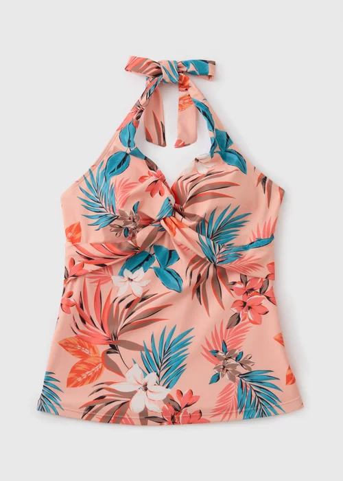 Peach Floral Halter Neck Tankini Top - 8 Image 2