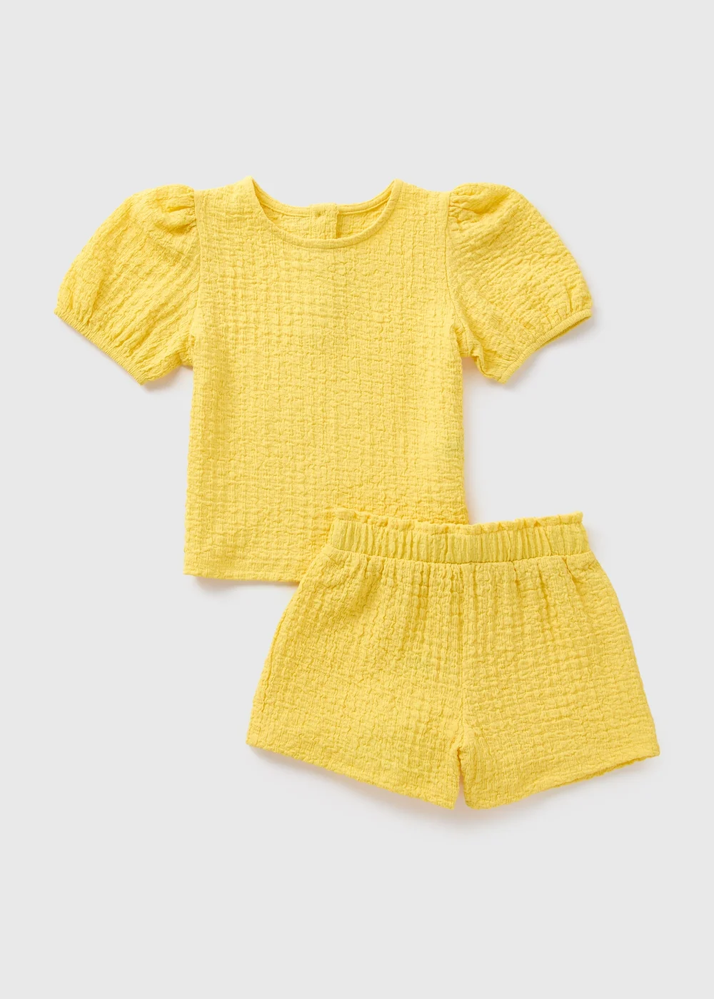 Girls Yellow Textured Puff Sleeve & Shorts Set (1-7yrs) - 2-3 Yrs Image 1