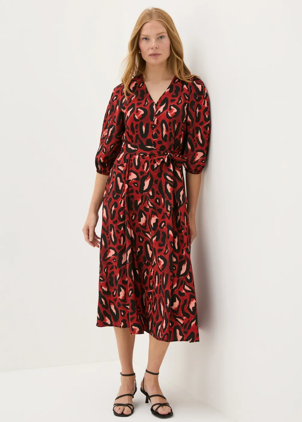 red leopard print midi dress Vestido Midi de Malla Leopard Rose - Caf/Combinado