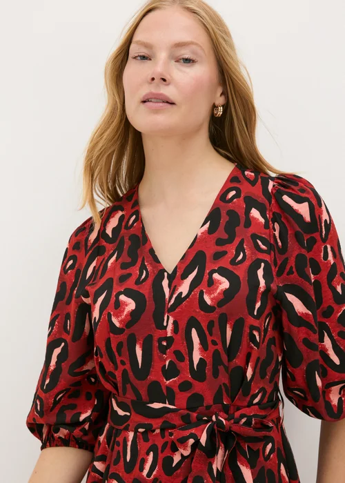 Red Leopard Wrap Midi Dress - 8 Image 2