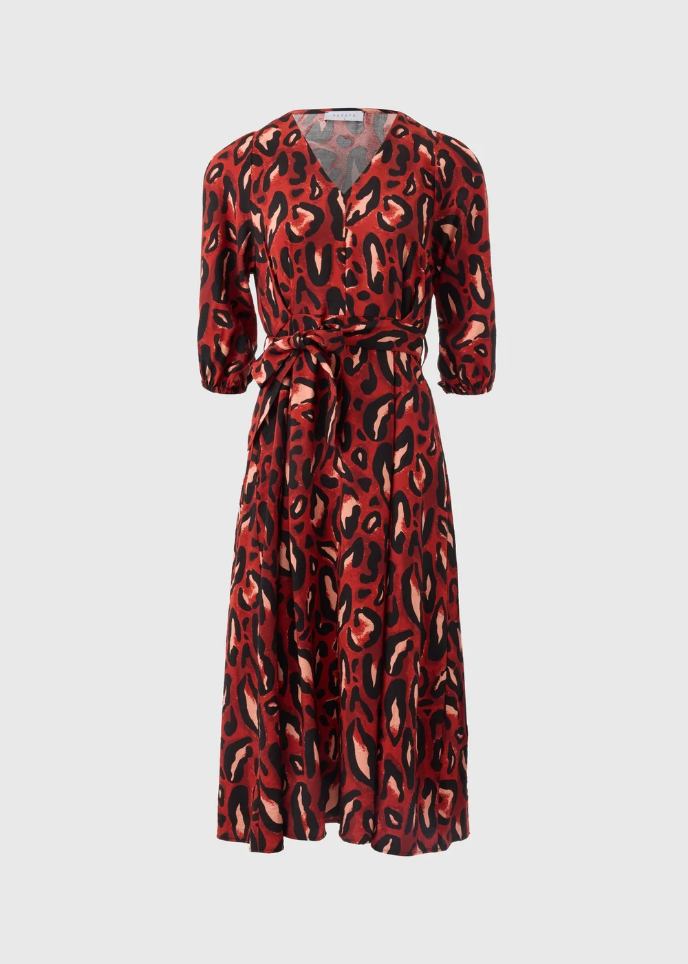 Red Leopard Wrap Midi Dress - 8 Image 3