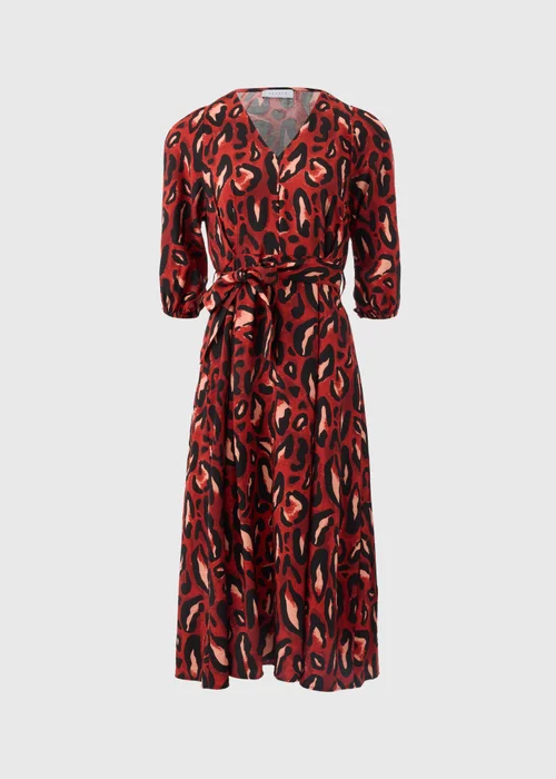 Red Leopard Wrap Midi Dress - 8 Image 3