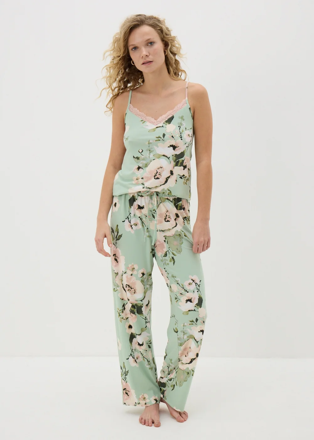 Sage Green Floral Soft Touch Pyjama Bottoms - Extra small Image 1