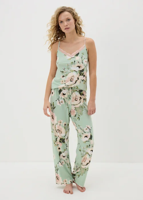 Sage Green Floral Soft Touch Pyjama Bottoms - Extra small Image 1