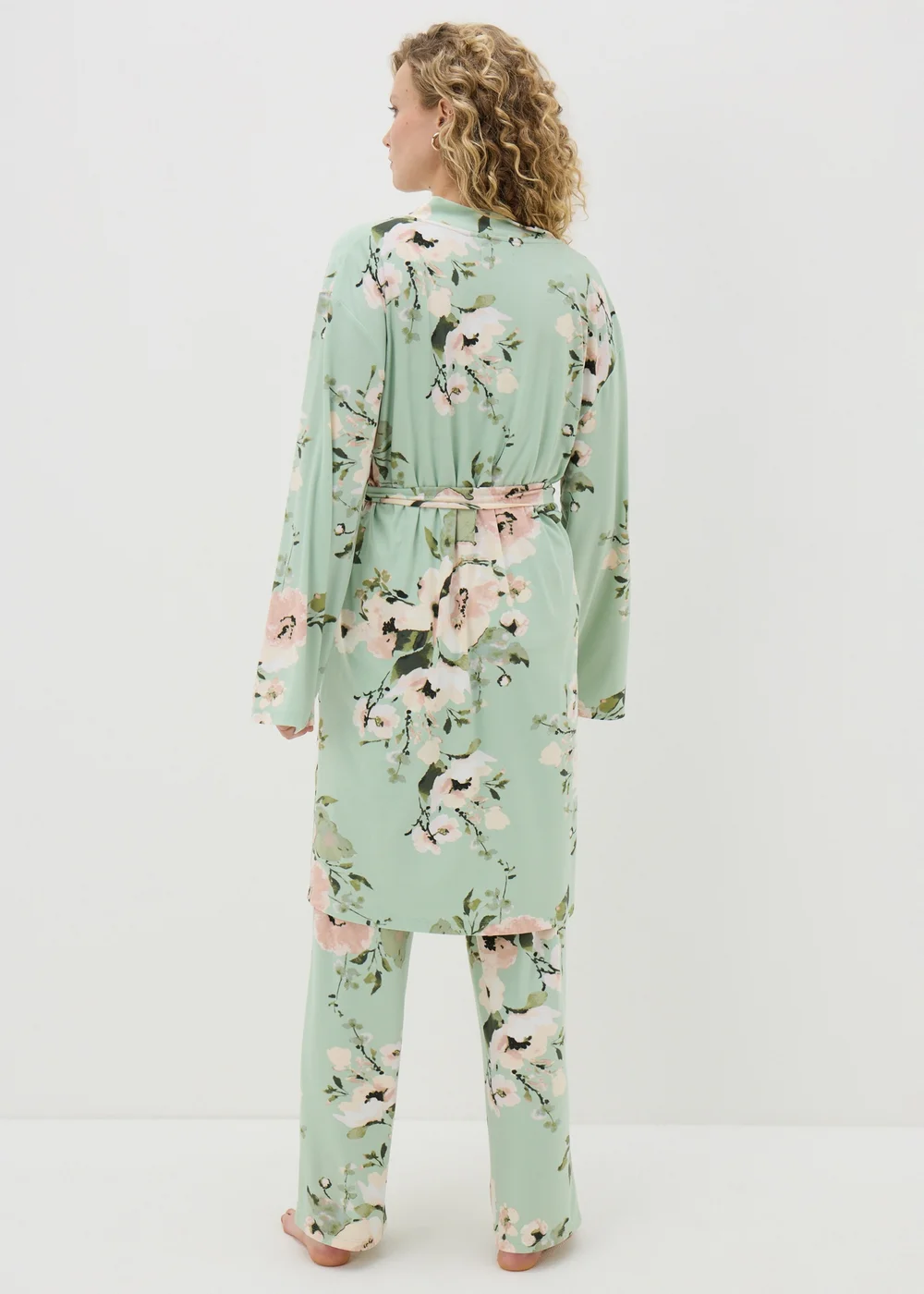 Sage Green Soft Touch Floral Dressing Gown - Small Image 2