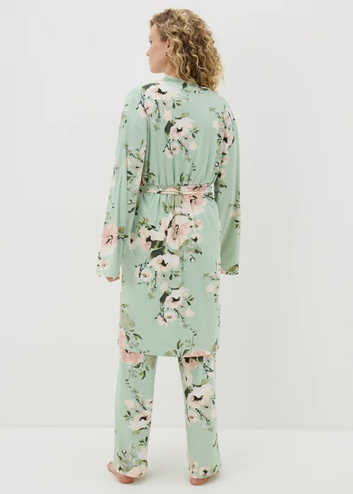 Sage Green Soft Touch Floral Dressing Gown - Small Image 2