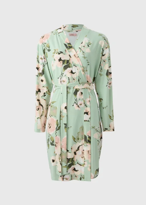 Sage Green Soft Touch Floral Dressing Gown - Small Image 3