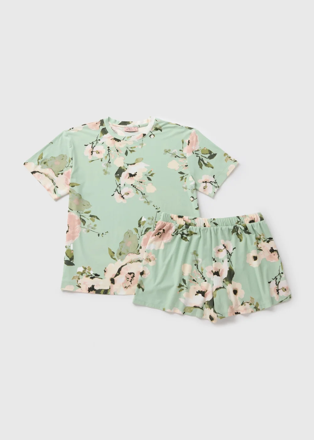 Sage Green Floral Soft Touch Shorts Pyjama Set - Extra small Image 1